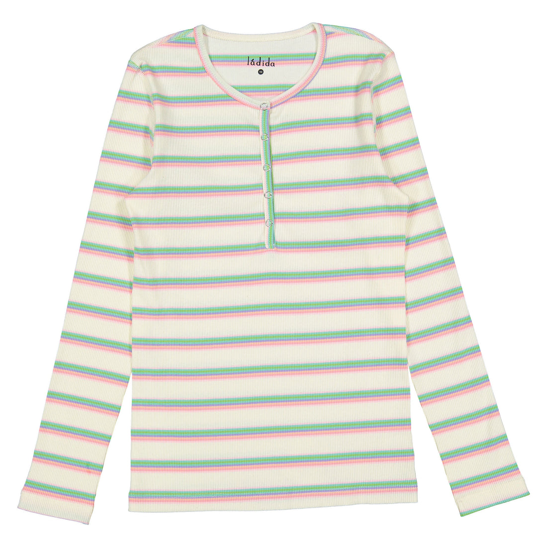 Ladida WKND Pastel Multicolor Striped Henley Tee