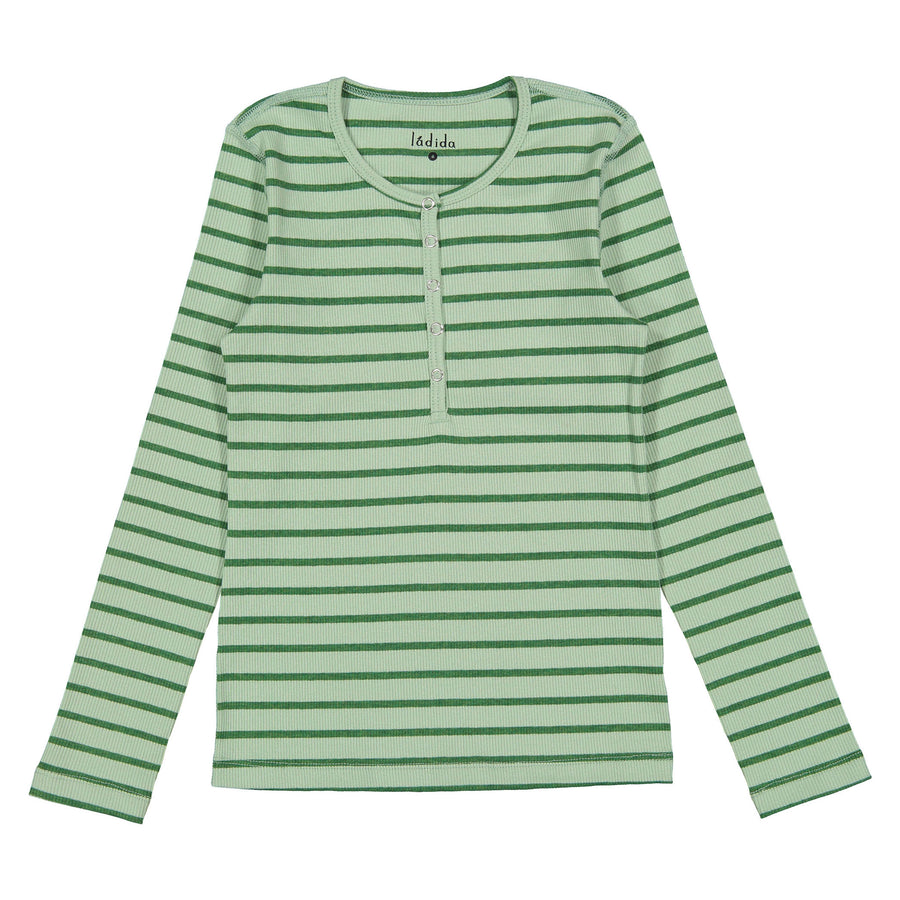Ladida WKND Green Striped Henley Tee