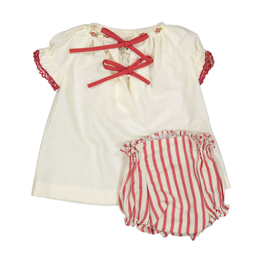 Birinit Red Stripes Blouse and Bloomer Set