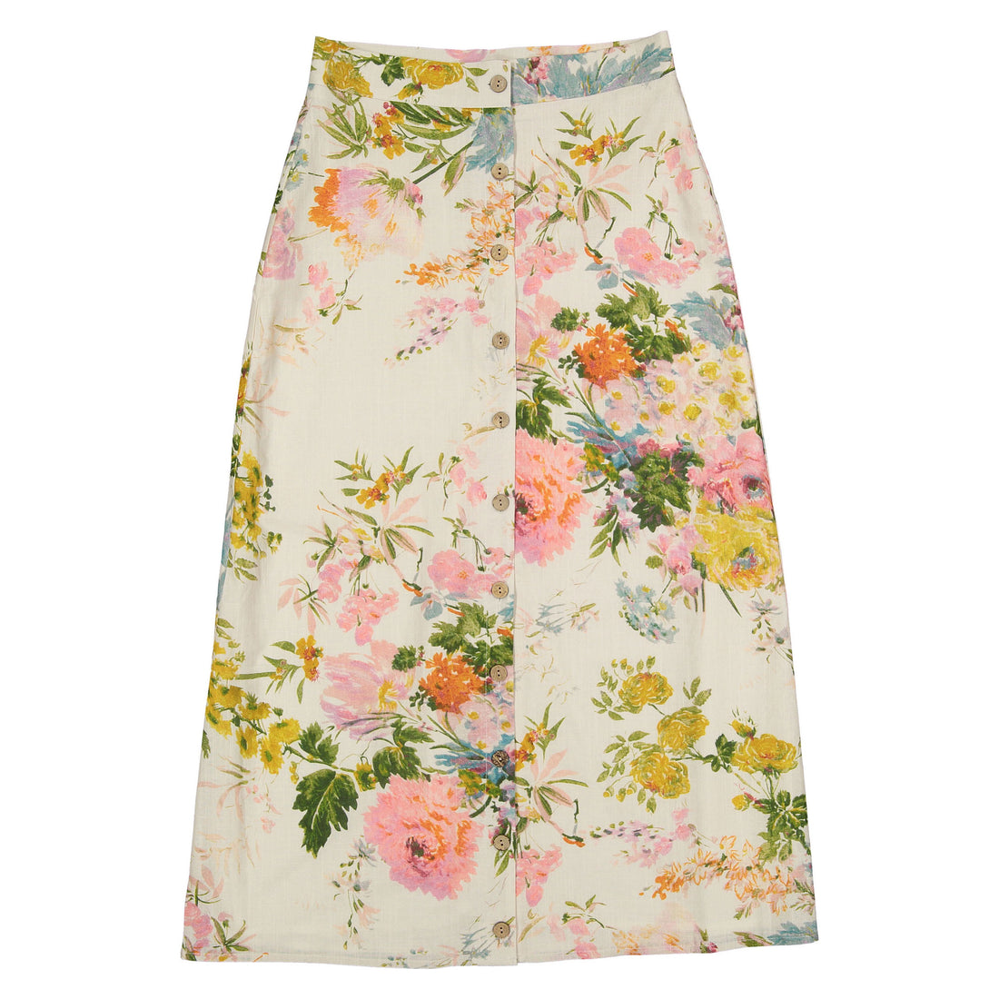 ROWE Ecru Multicolor Floral Button Down Skirt
