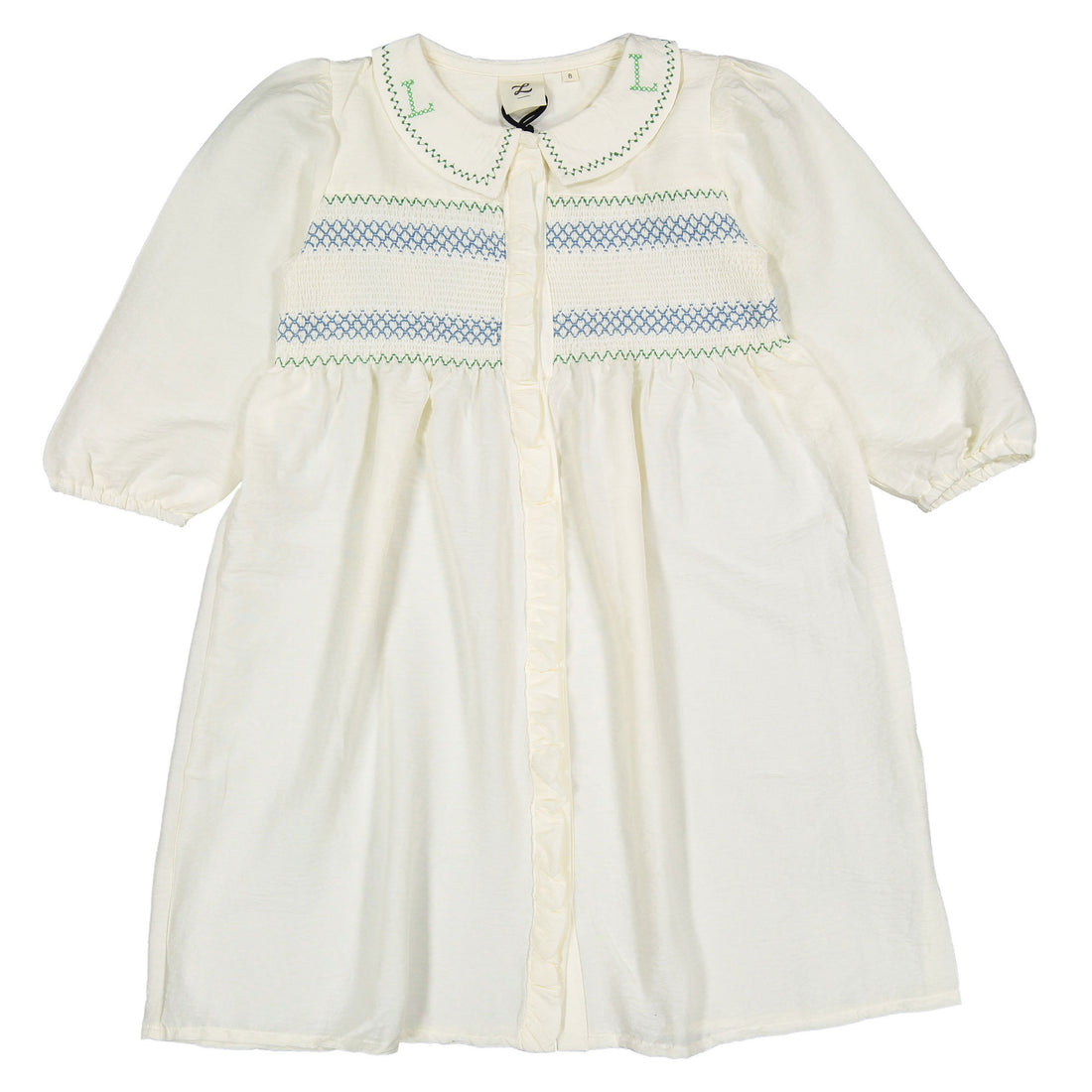 L by Ladida White Smocked Puff Sleeve Dress