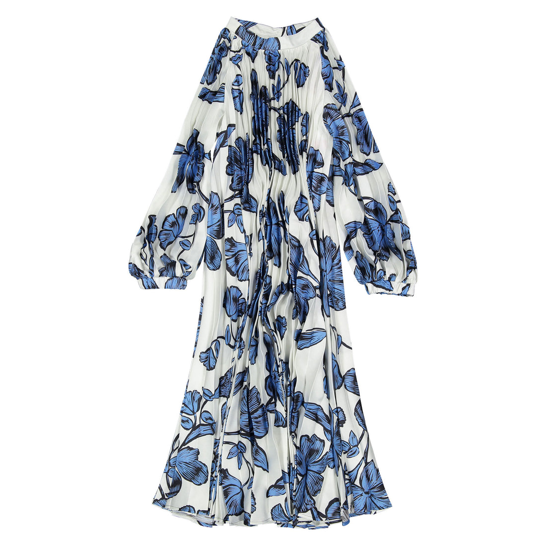 Christina Rohde Blue Large Flower Pleated Dress 8