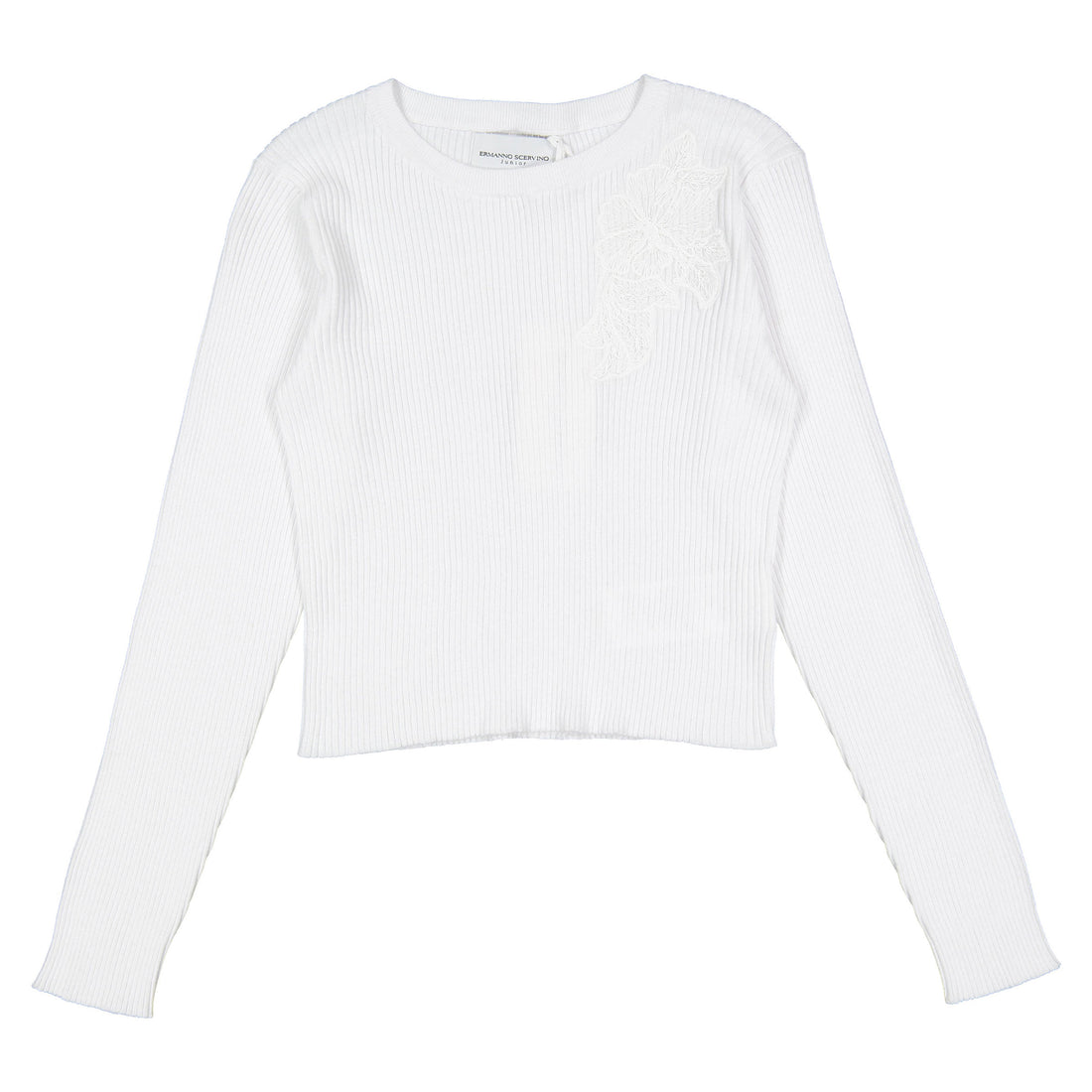 Ermanno Scervino White Knit Rib Lace Top