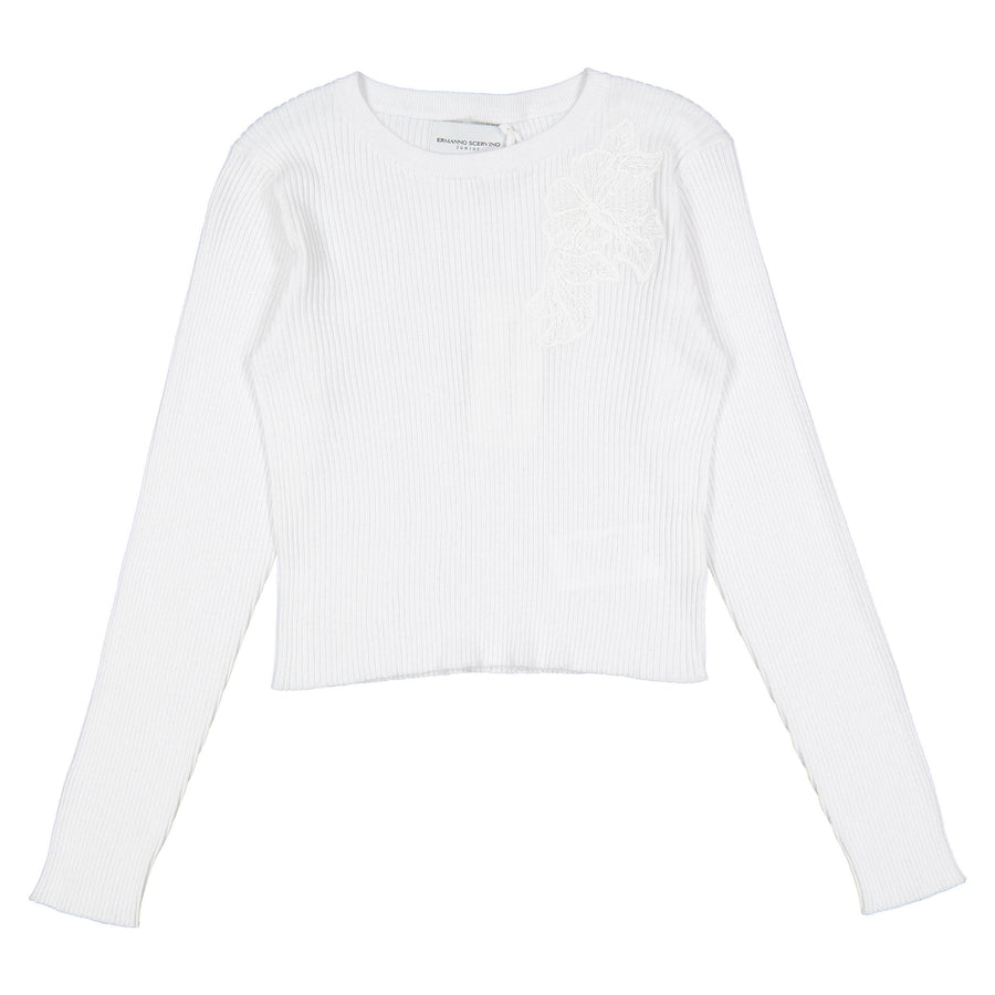 Ermanno Scervino White Knit Rib Lace Top