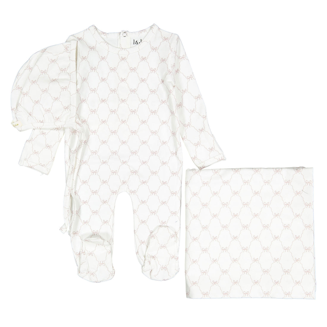 Ladida Layette Pink Bow Footie+ Bonnet+ Blanket
