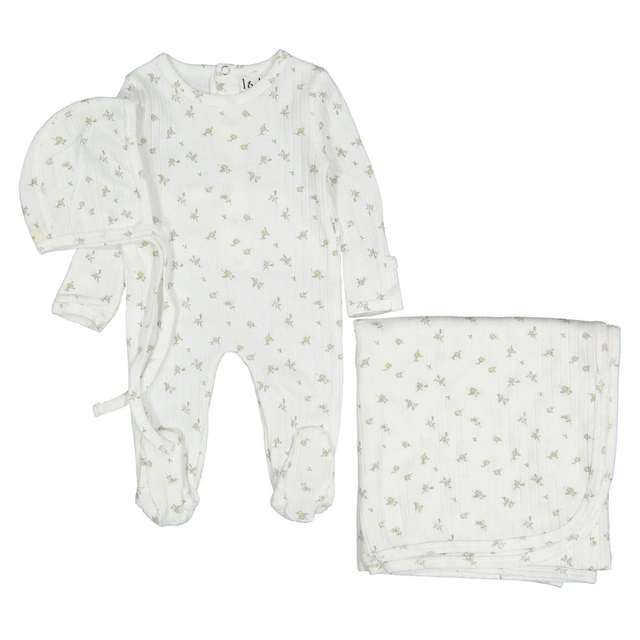 Ladida Layette Peach Rose Footie+ Bonnet+ Blanket