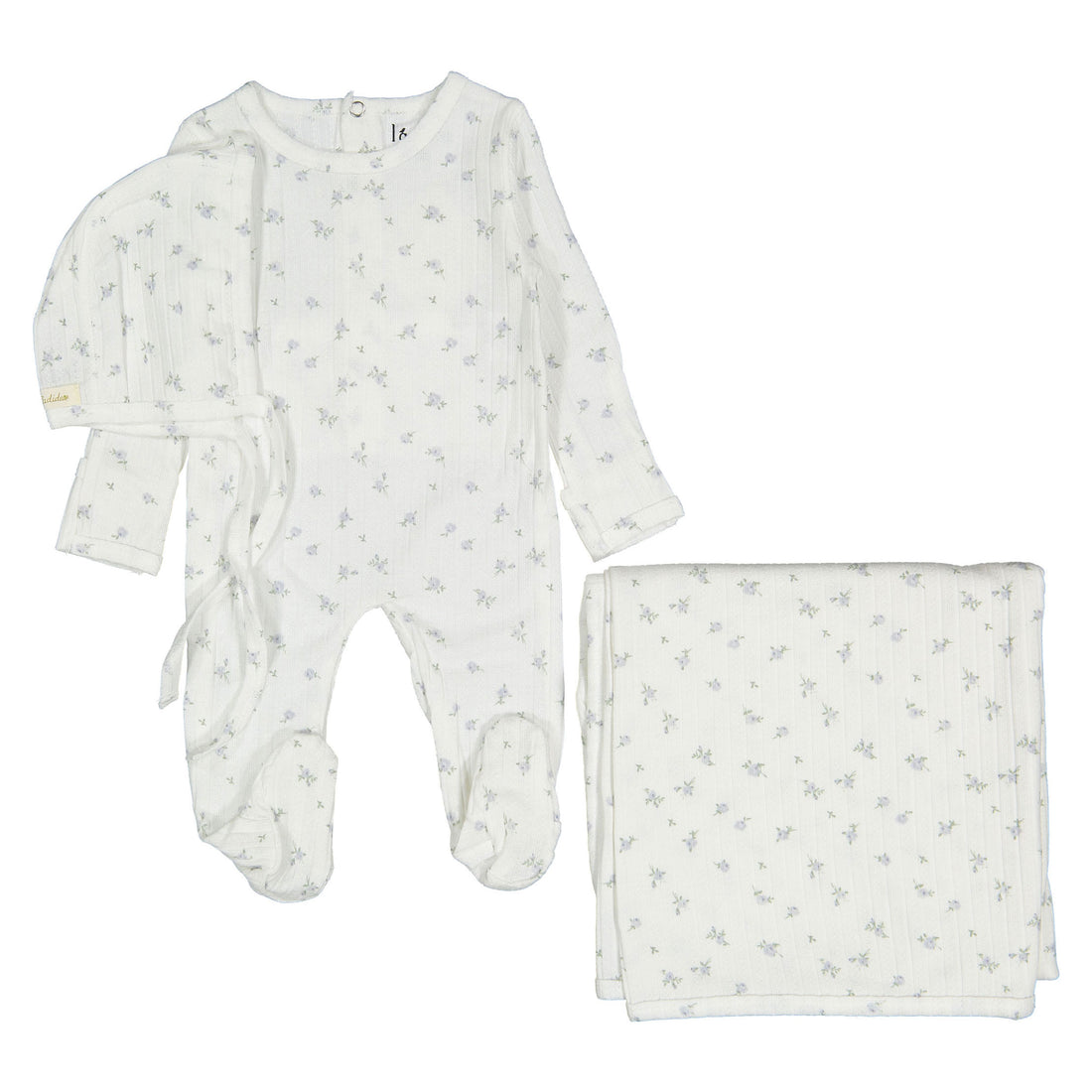 Ladida Layette Slate Rose Footie+ Bonnet+ Blanket