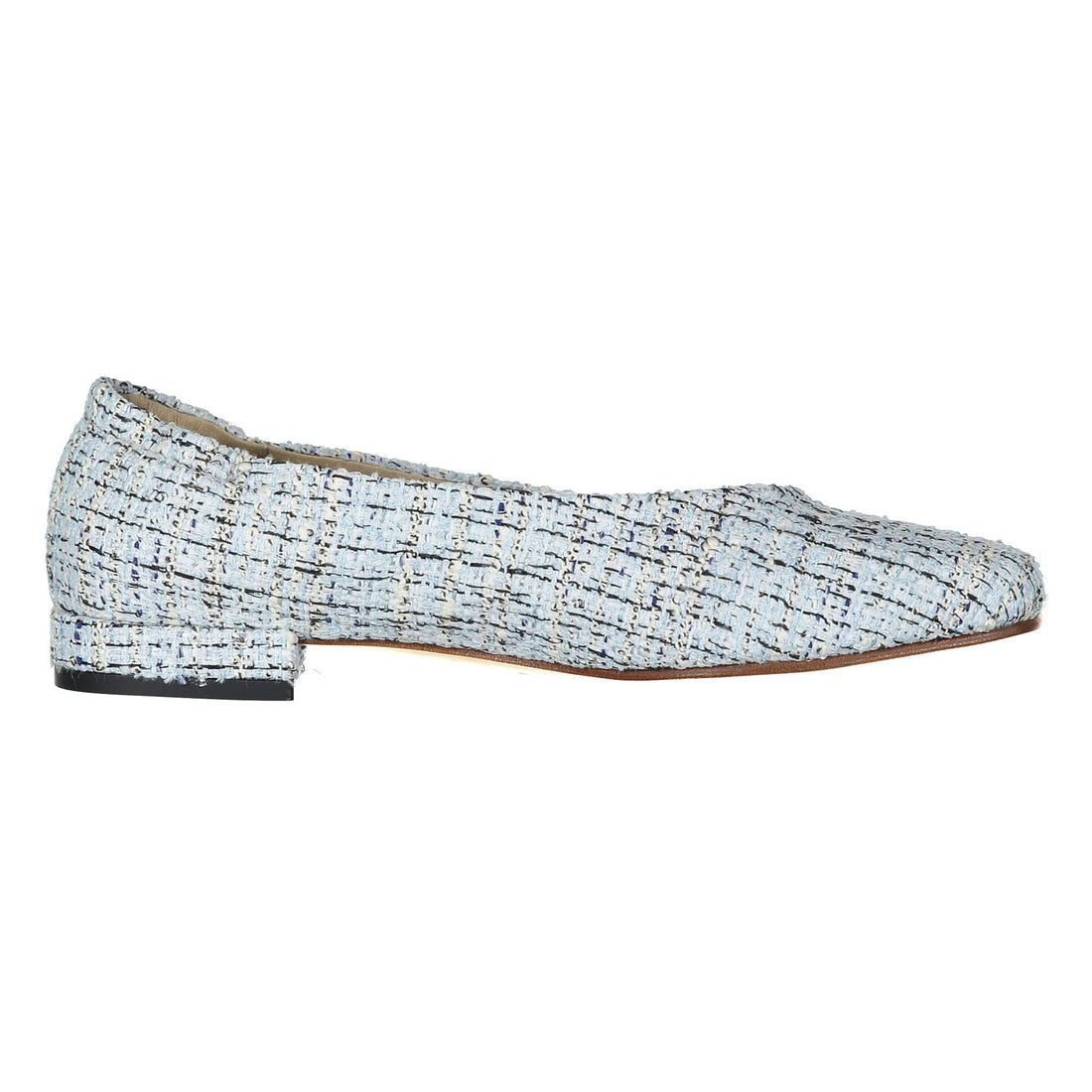 Ladida Shoes Blue Tweed Square Front Flats