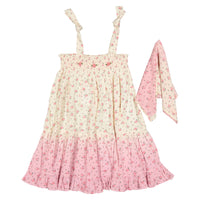 Bonjour Rosa Bloom Print Crepe Skirt Dress With Scarf