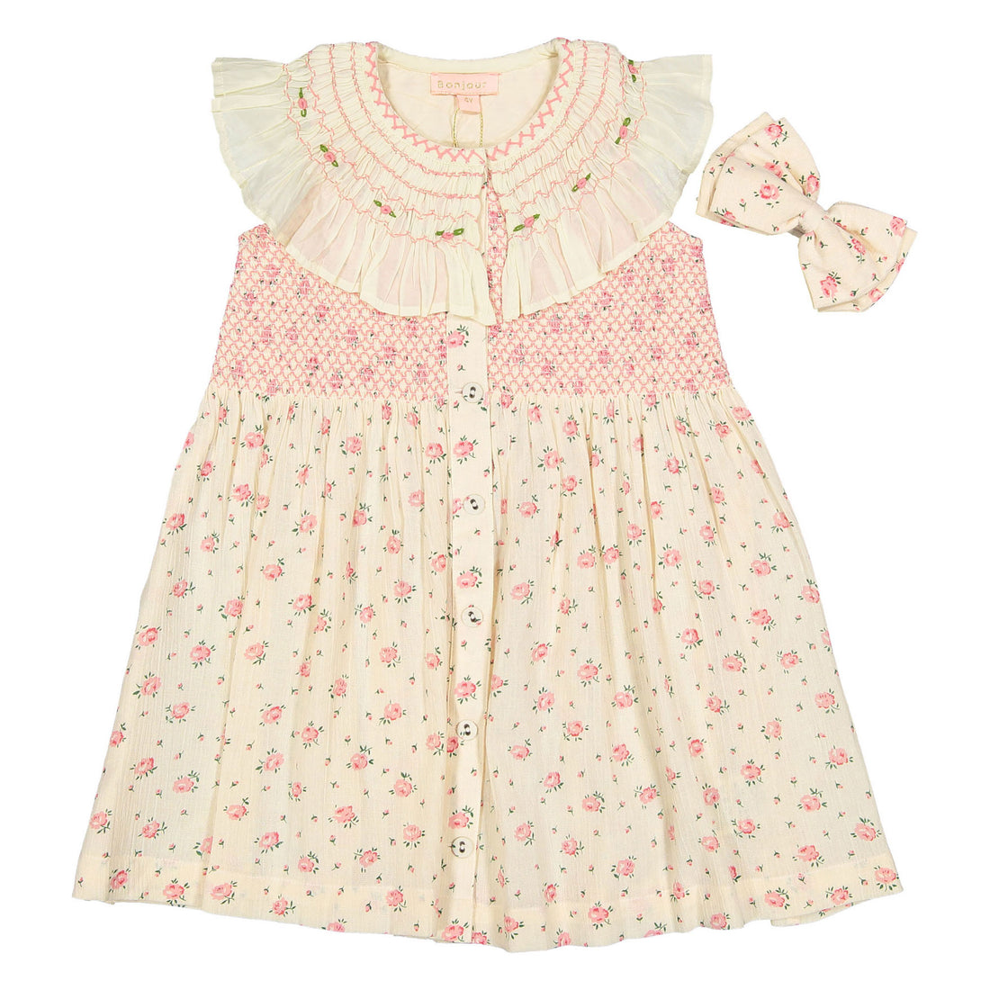 ワンピース bonjour diary 4y dress Rosa bloom BONJOUR DIARY IBIZA TUNIC + HAIRCLIP / ROSA BLOOM - Milk + Bots