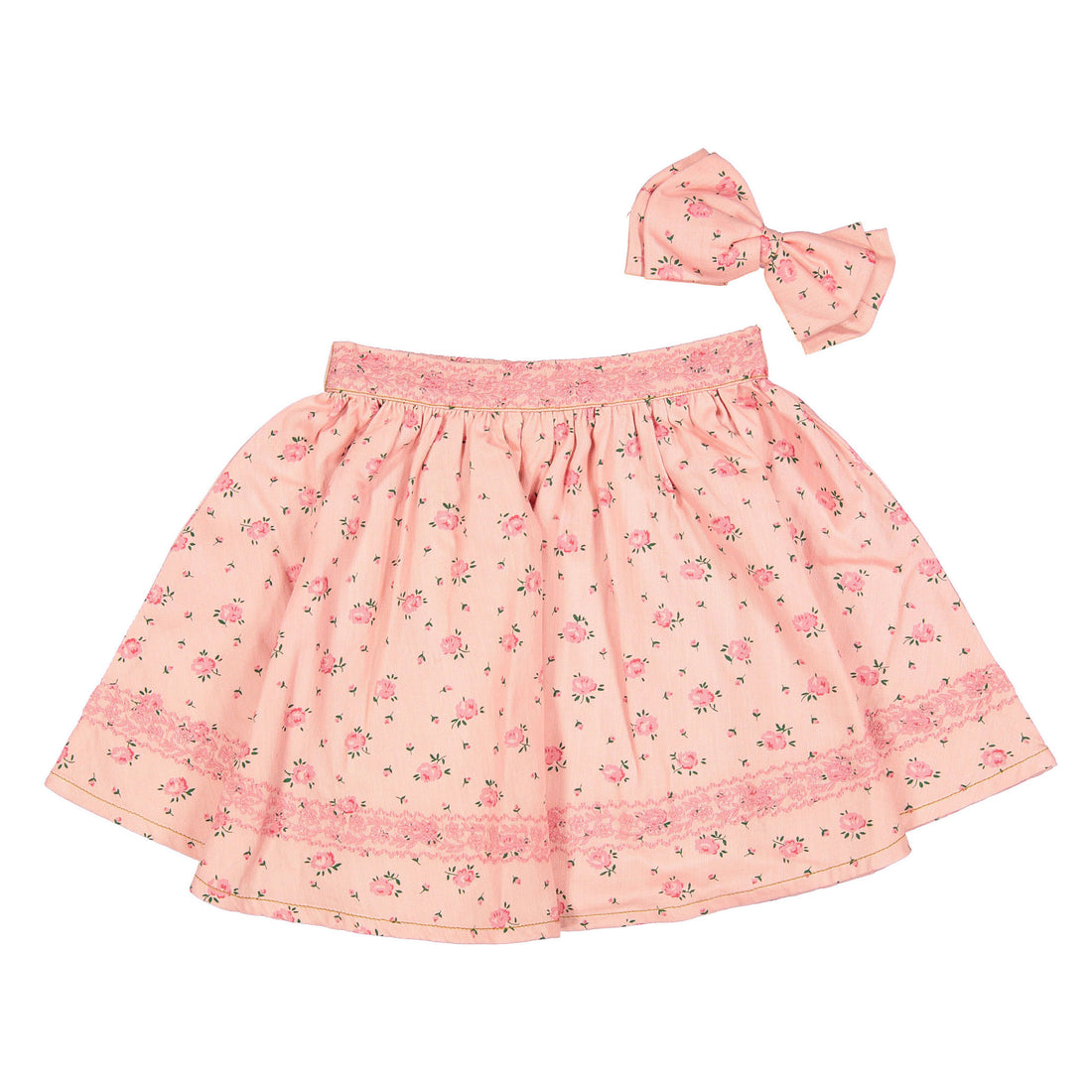 Bonjour Rosa Bloom Print Denim Skirt + Hairclip