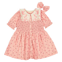 Bonjour Rosa Bloom Print Denim Tunique With Collar & Hairclip