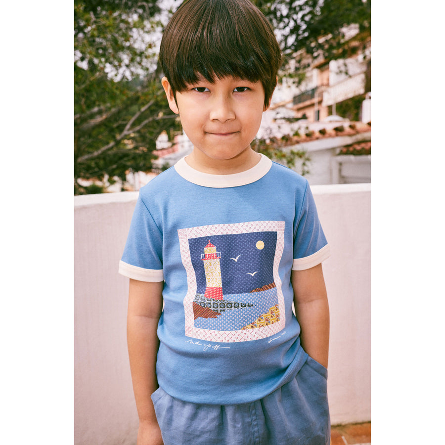 Misha and Puff Blue Slate Lighthouse Collage Ringer Tee – Ladida