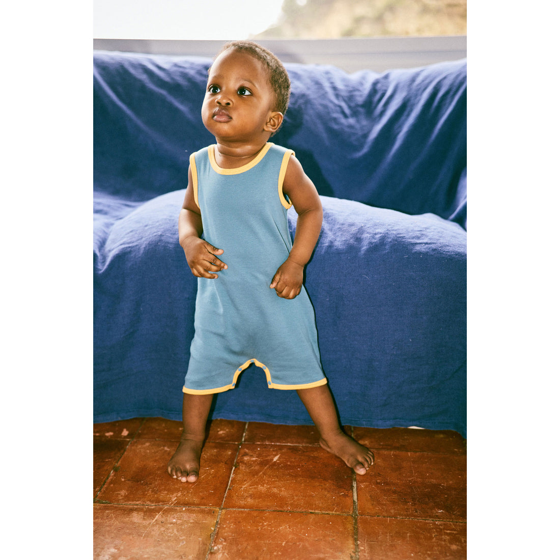 Misha and Puff Blue Slate Baby Tank Romper