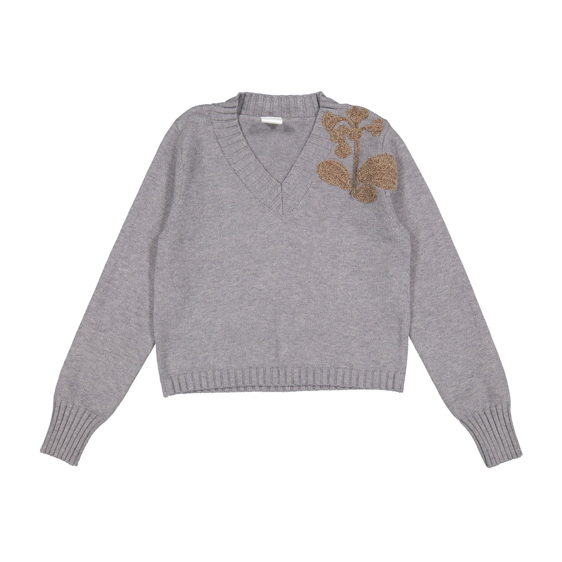 Ava and Lu Grey V Neck Detailed Sweater