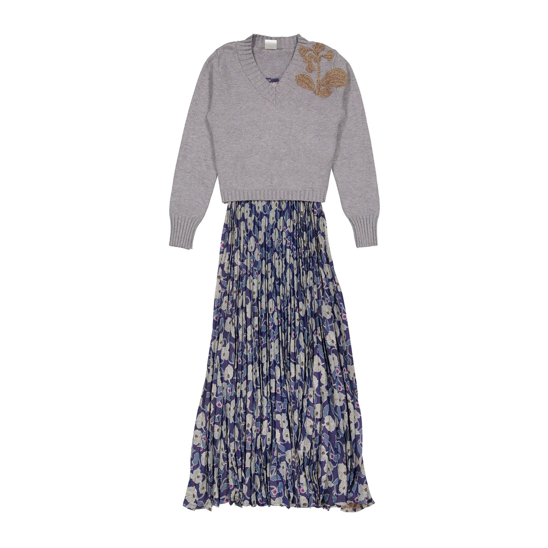 Ava and Lu Violet/Grey Floral Slip Dress