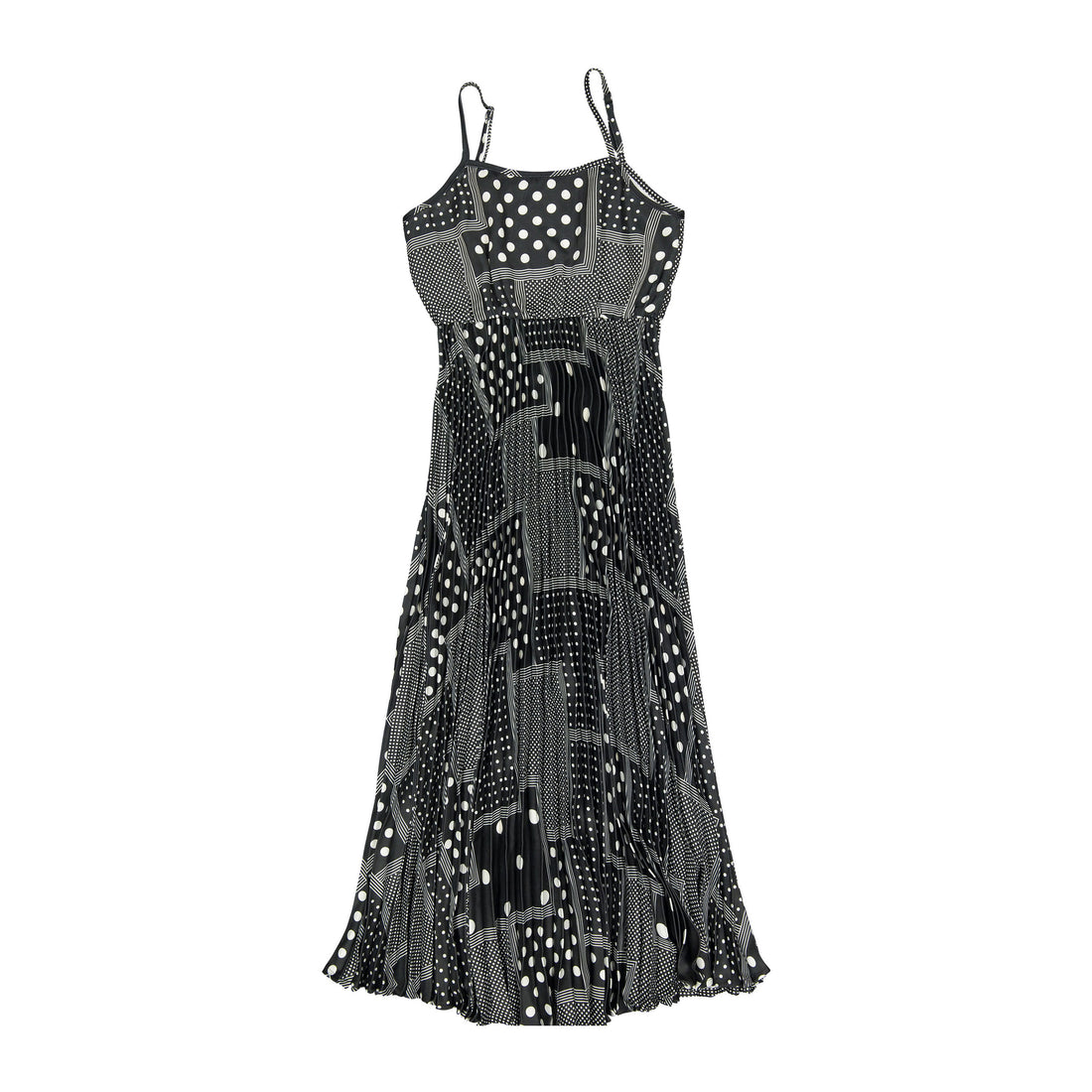 Ava and Lu Black Geomtric Pleated Slip Dress