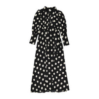 A4 Black Polka Dot Tie Neck Dress