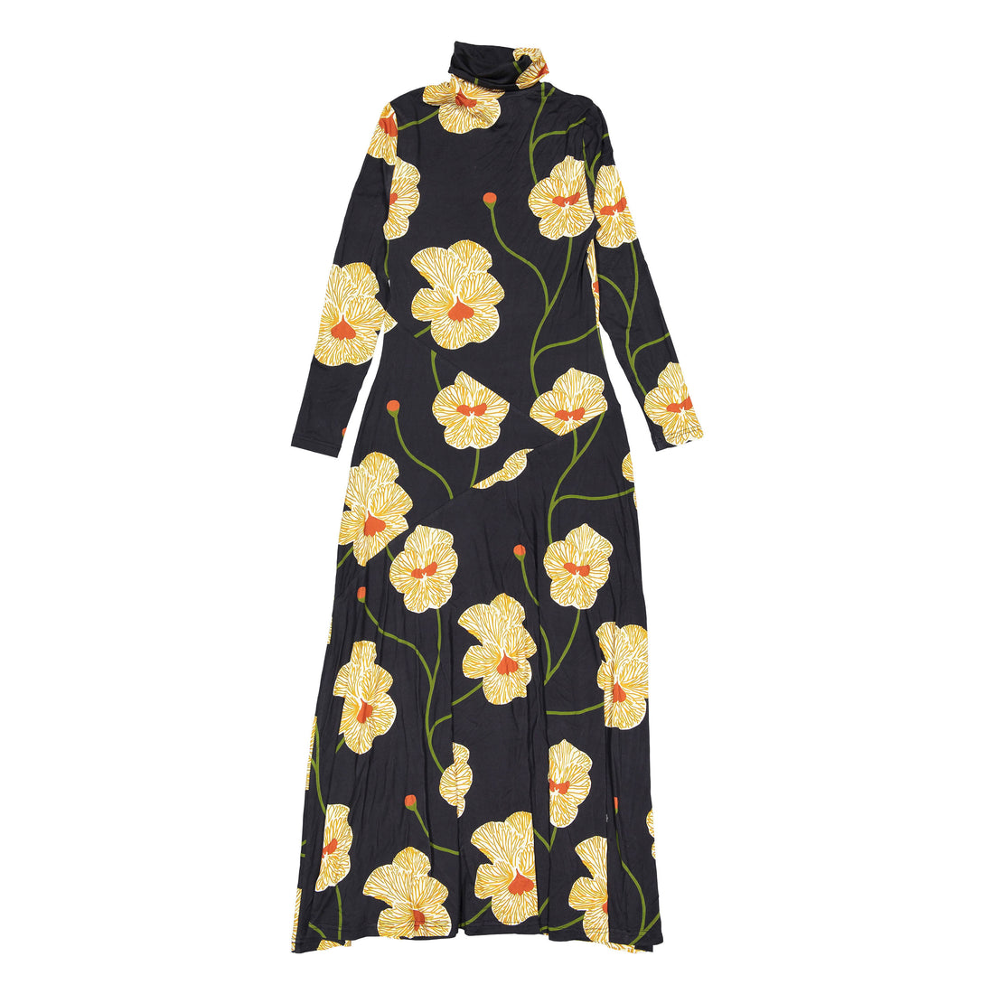 Ava and Lu Black Large Flowers Turtleneck Dress