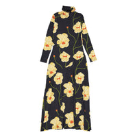 Ava and Lu Black Large Flowers Turtleneck Dress