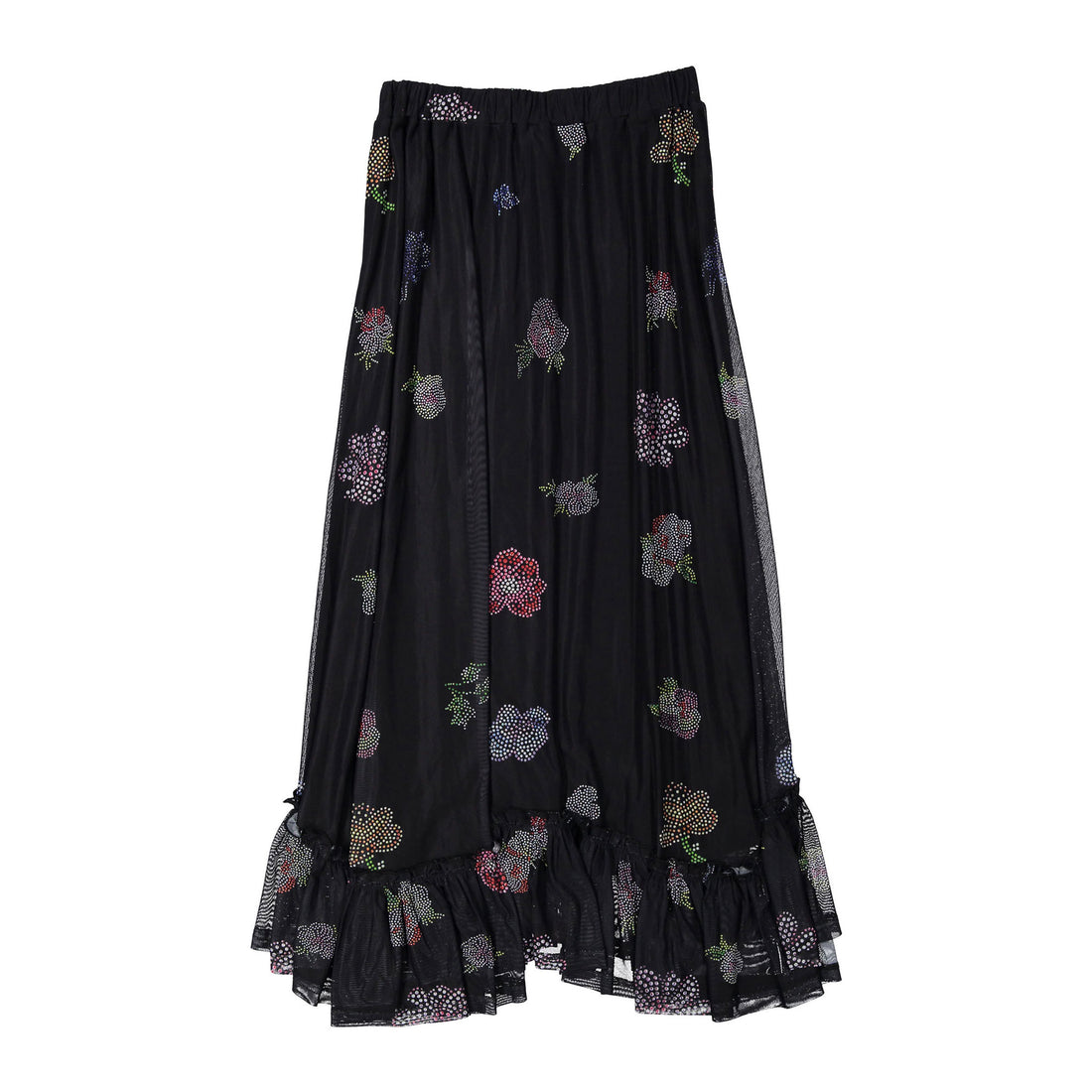 Ava and Lu Black Flower Studded Tulle Skirt