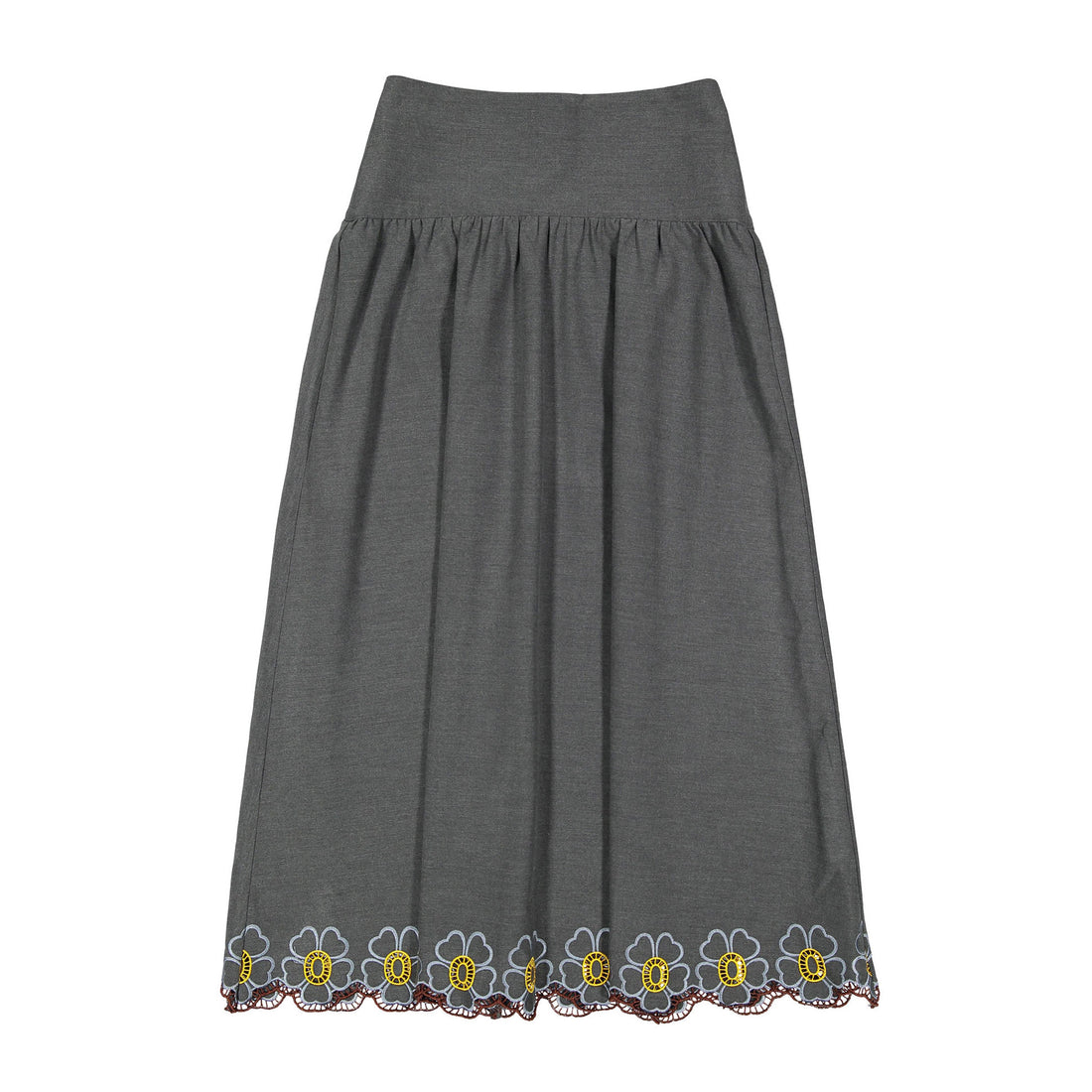 Ava and Lu Charcoal  Flower Embroidery Trim Skirt