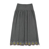 Ava and Lu Charcoal  Flower Embroidery Trim Skirt