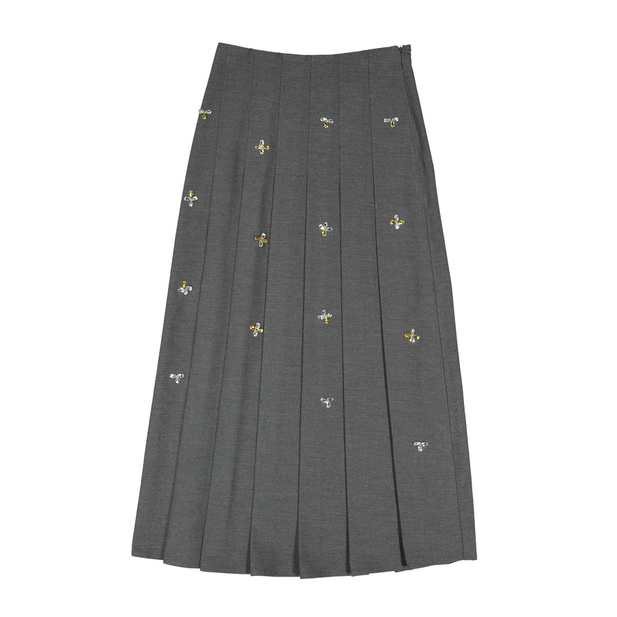 A4 Grey Embellished Pleated Skirt