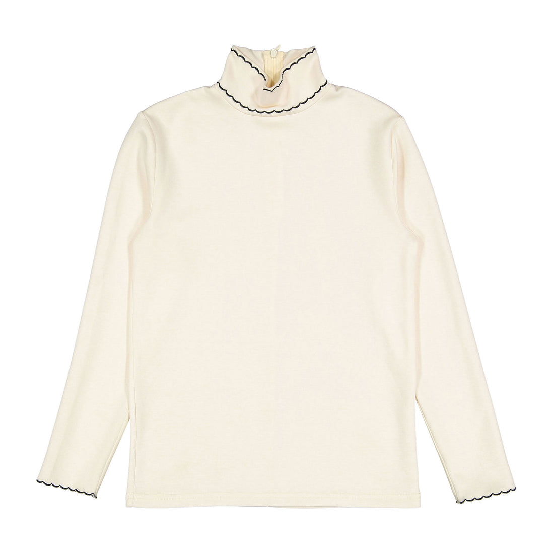Ava and Lu Cream Scalloped Trim Turtleneck