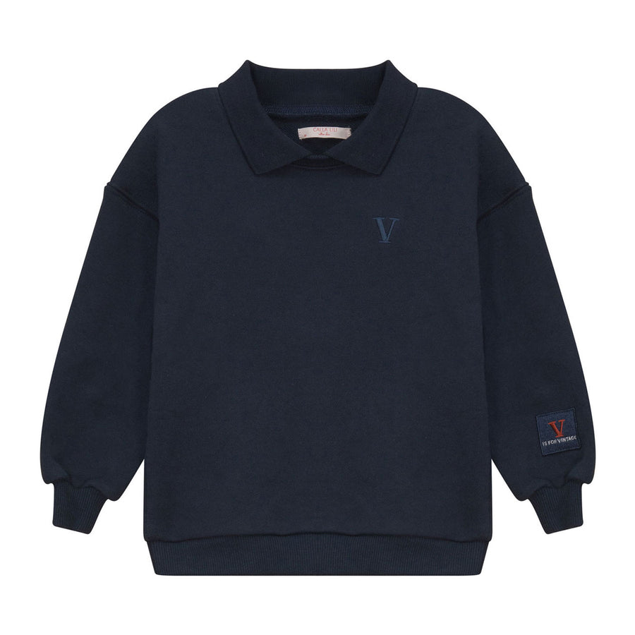 Calla Lili Navy Collar Sweatshirts