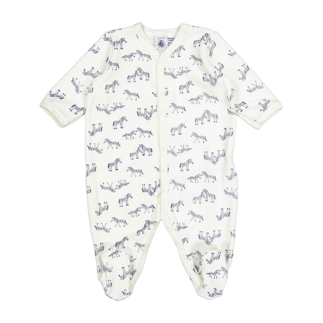 Petit Bateau White/Blue Velour Zebra Print Footie