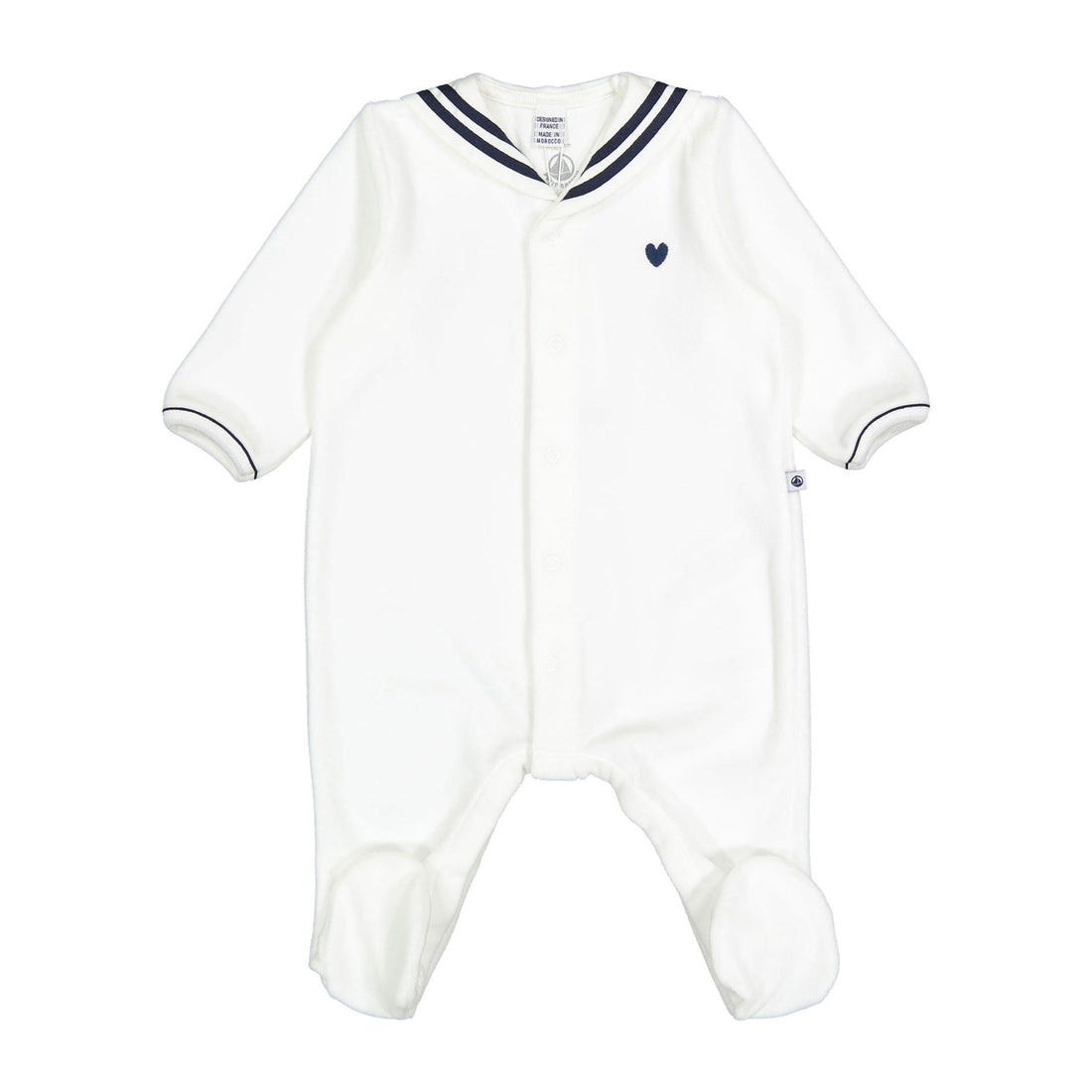 Petit Bateau White Velour Sailor Collar Footie