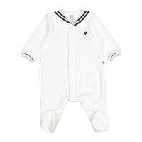 Petit Bateau White Velour Sailor Collar Footie