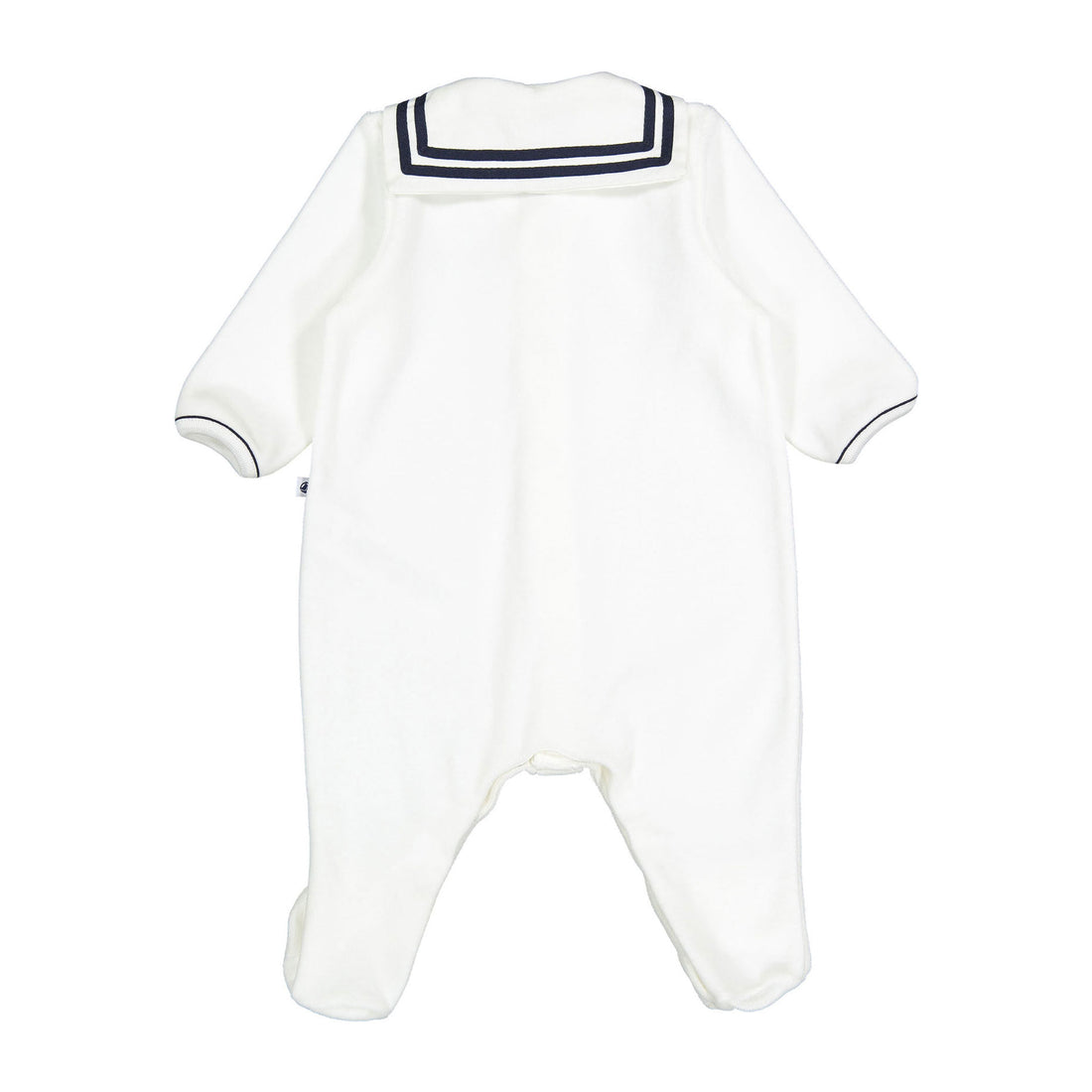 Petit Bateau White Velour Sailor Collar Footie