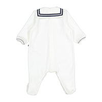Petit Bateau White Velour Sailor Collar Footie