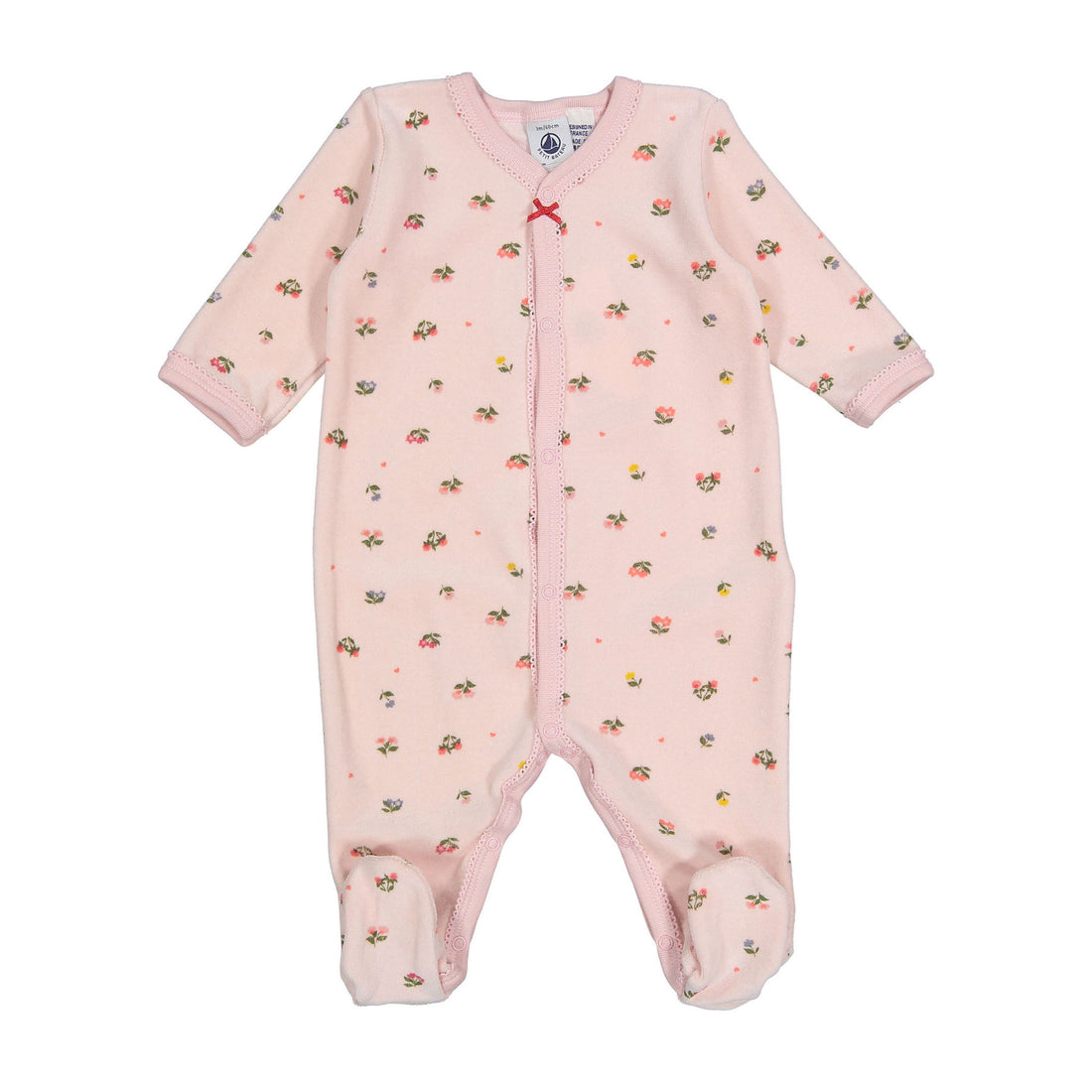 Petit Bateau Pink Multi Velour Front Snap Floral Footie