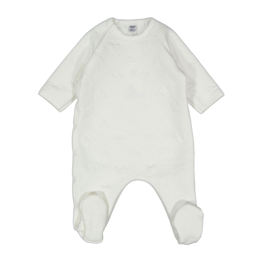 Petit Bateau White Side Snap Embossed Hearts Footie