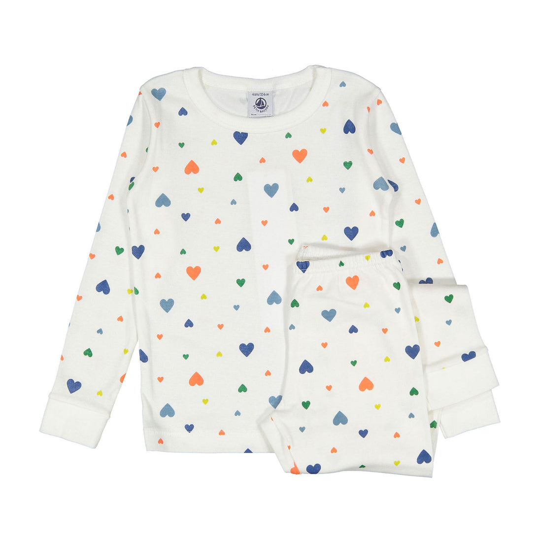 Petit Bateau White Multi Heart Print Pajamas