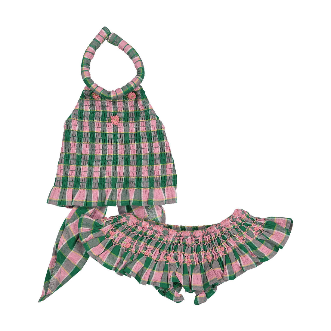 Bonjour Pink Green Honeycomb Check Swimsuit