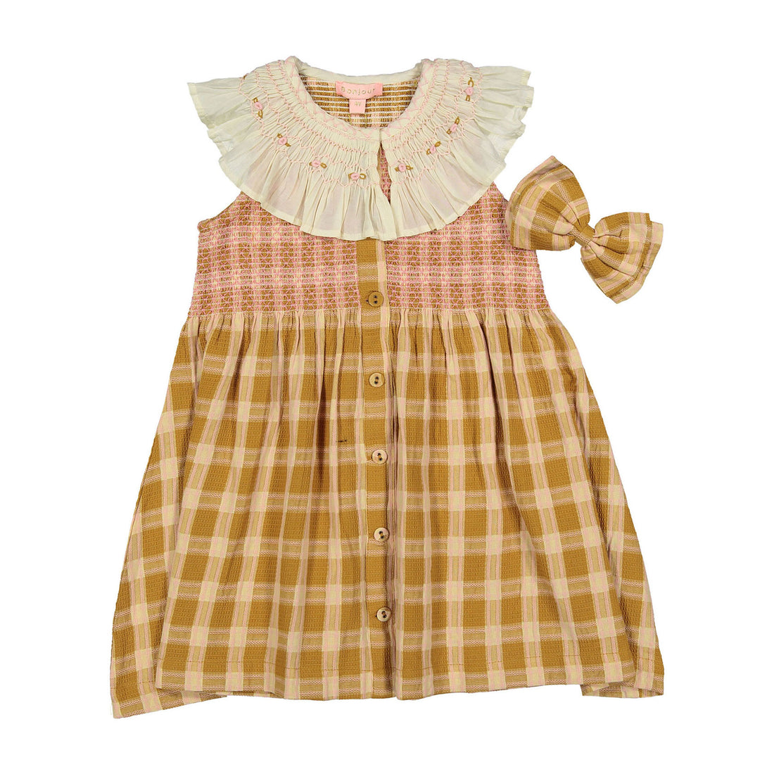 Bonjour Caramel Honeycomb Check Ibiza Top + Hairclip