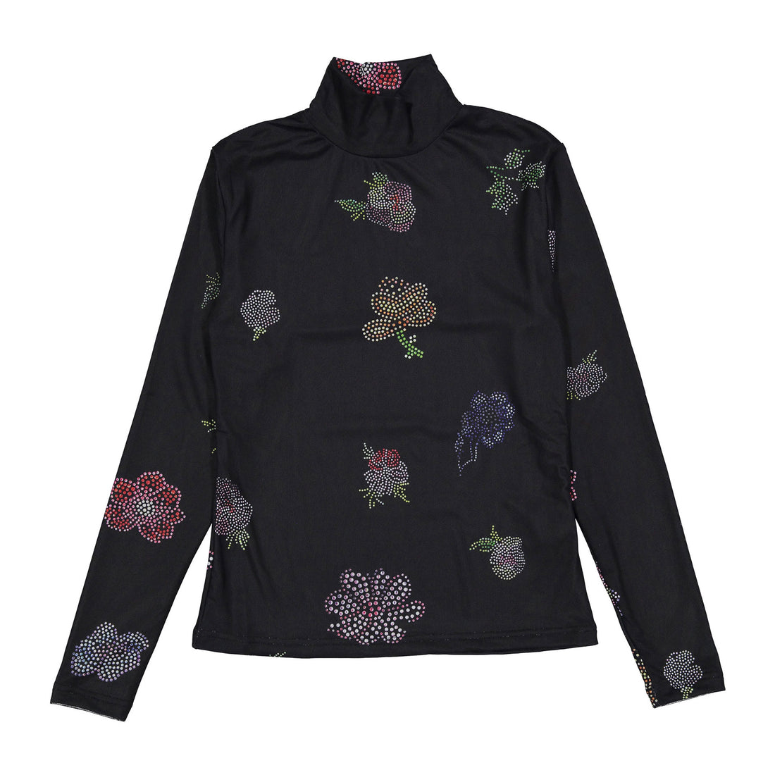 Ava and Lu Black Flower Studded Turtleneck