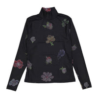 Ava and Lu Black Flower Studded Turtleneck