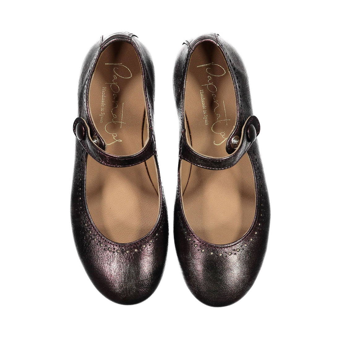 Papanatas Purple Metallic Dot Detail Mary Janes