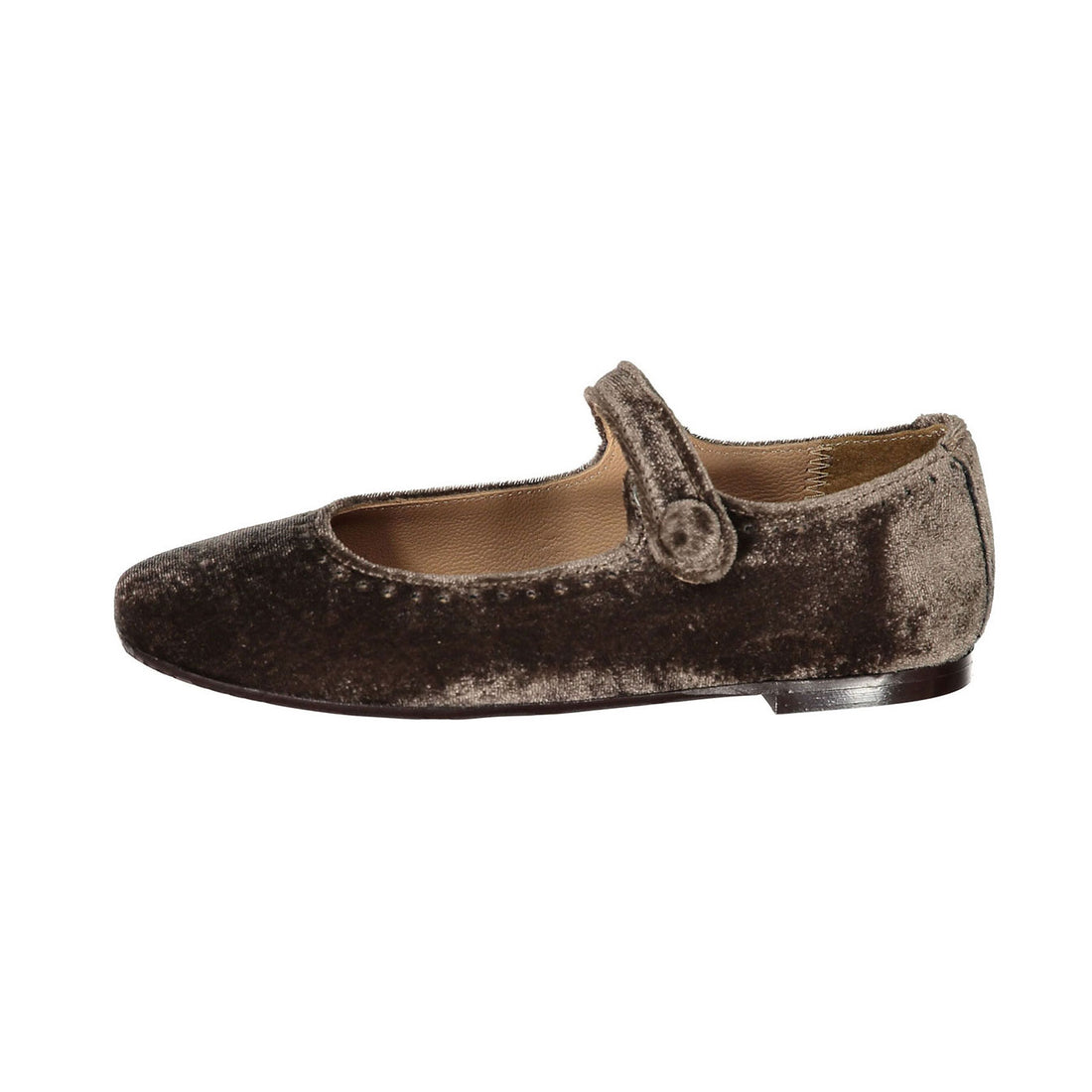 Papanatas Brown Velvet Dot Detail Mary Janes