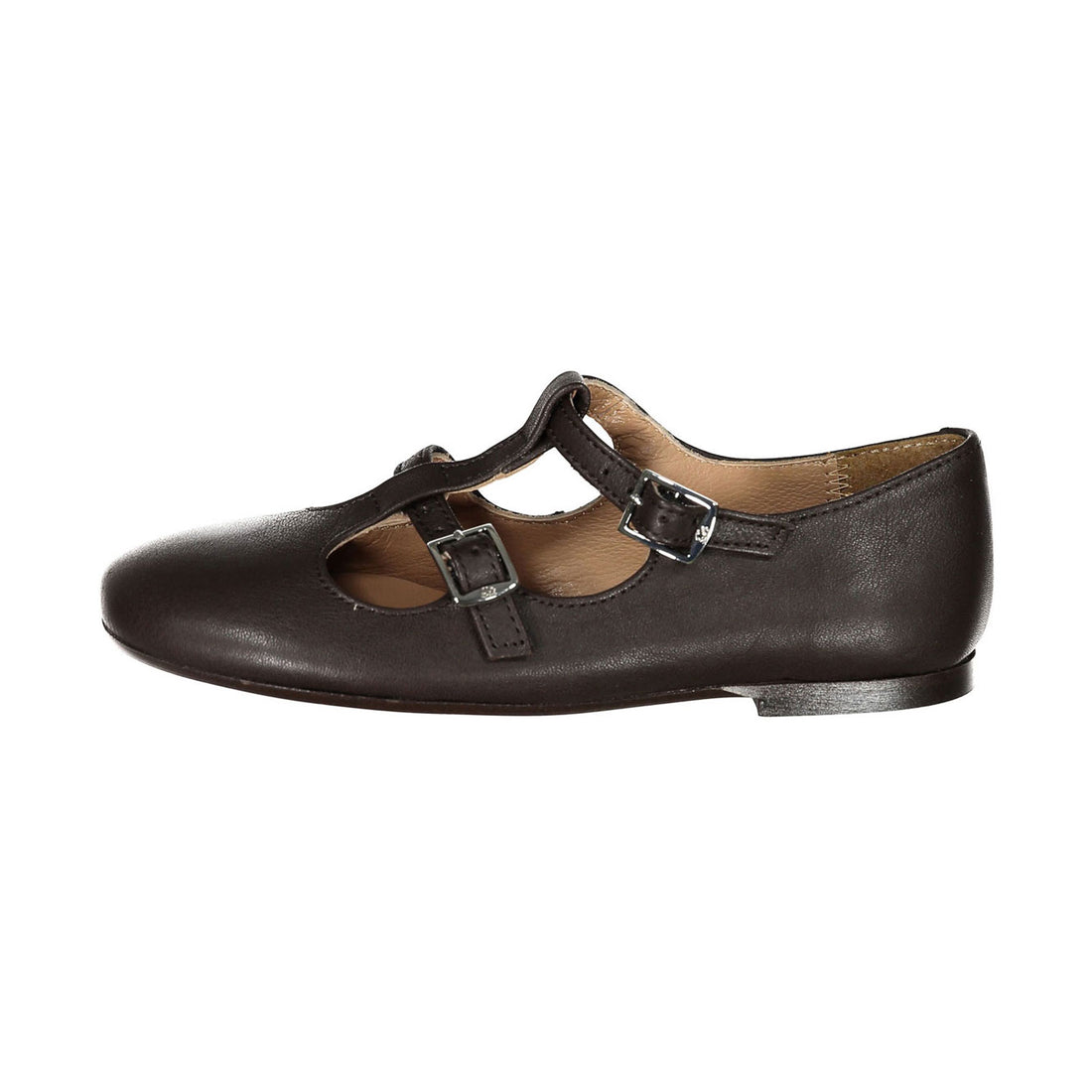 Papanatas Brown Leather Double T-Strap Flats