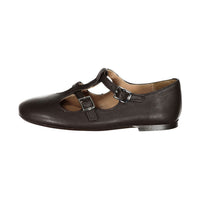 Papanatas Brown Leather Double T-Strap Flats