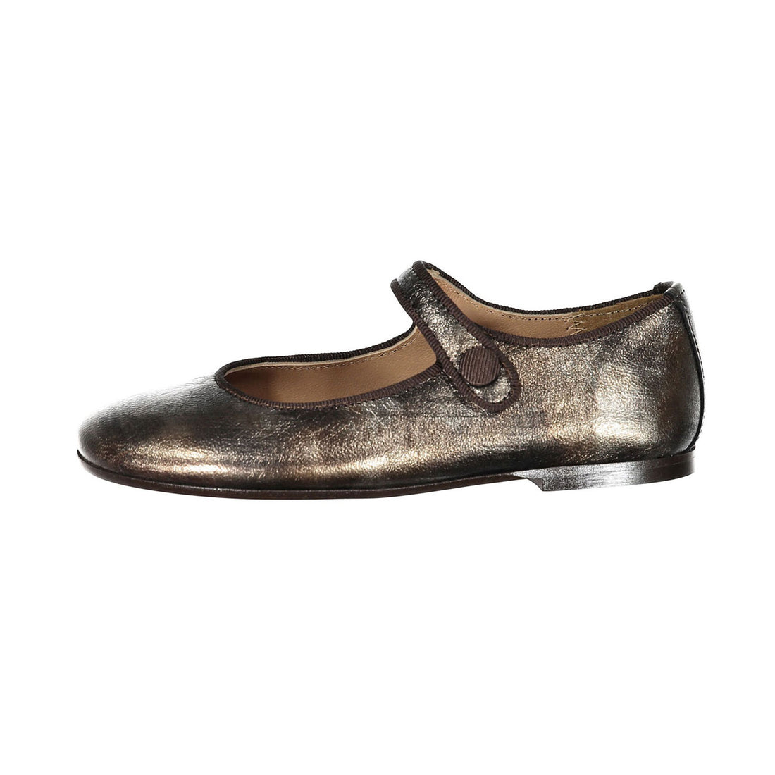 Papanatas Brown Metallic Button Mary Janes