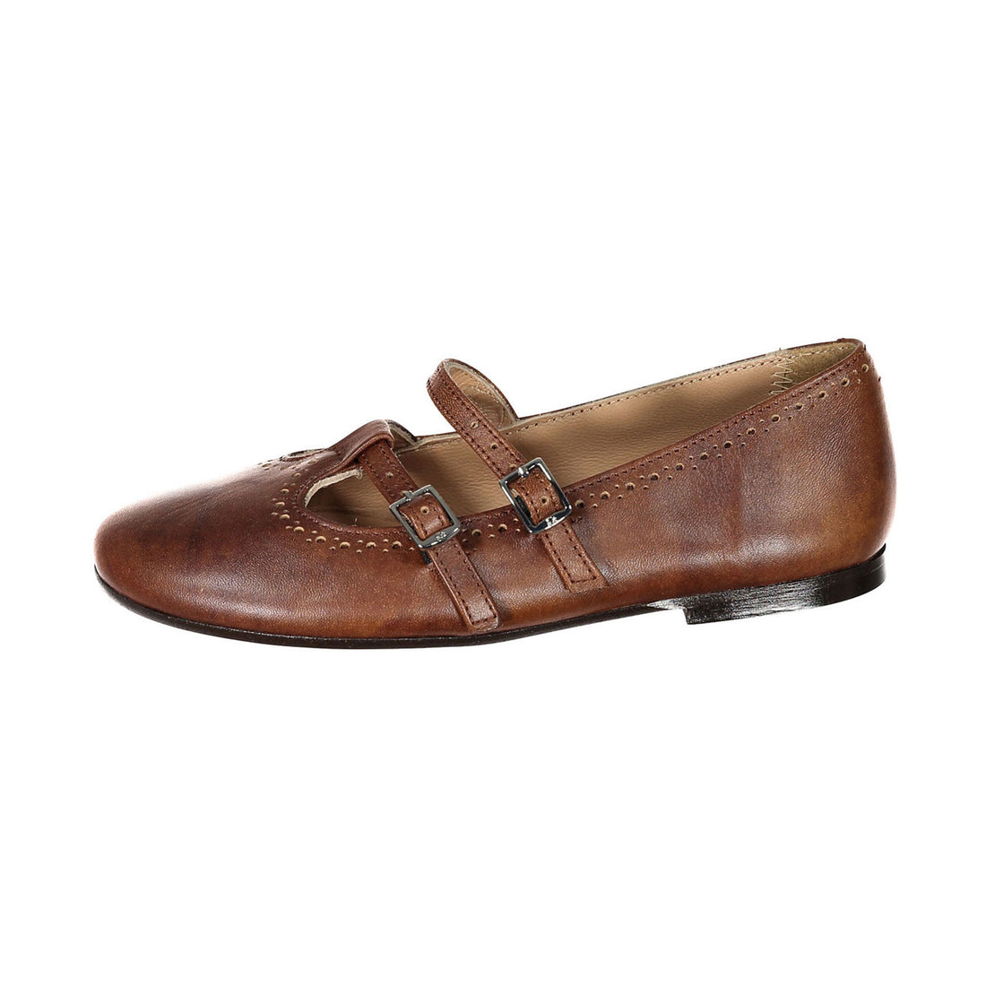 Papanatas Brown Double Buckle T-Strap