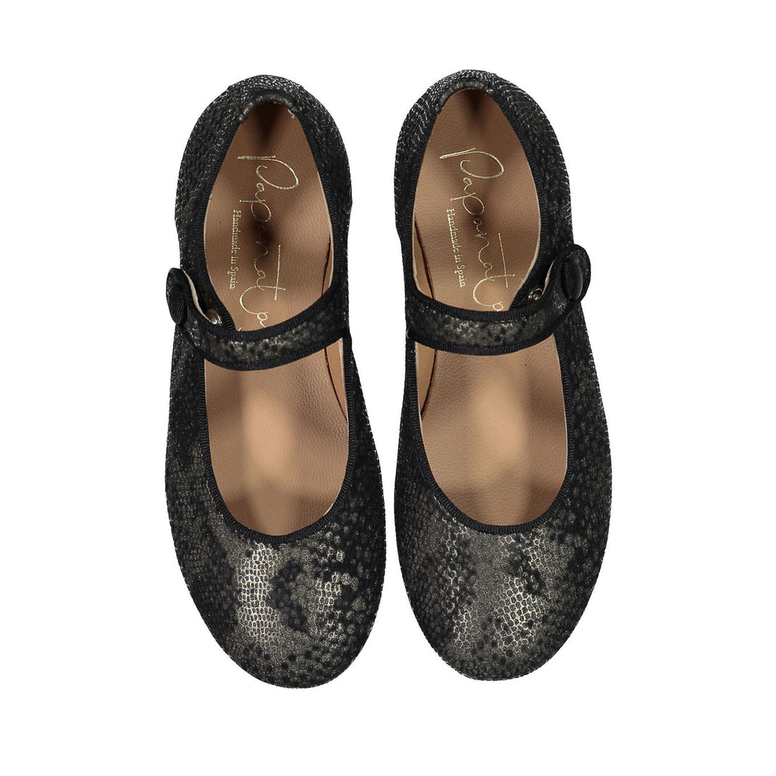 Papanatas Black Snake Detail Button Mary Janes