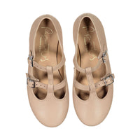 Papanatas Tan Leather Double T-Strap Flats